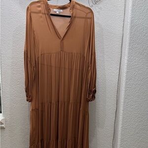 Young Fabulous & Broke Boho Brown Sheer Loose Fit Maxi Dress Size Small
